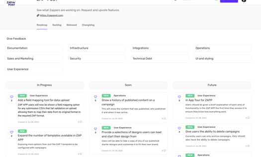 Product Roadmap for app.zappost.com